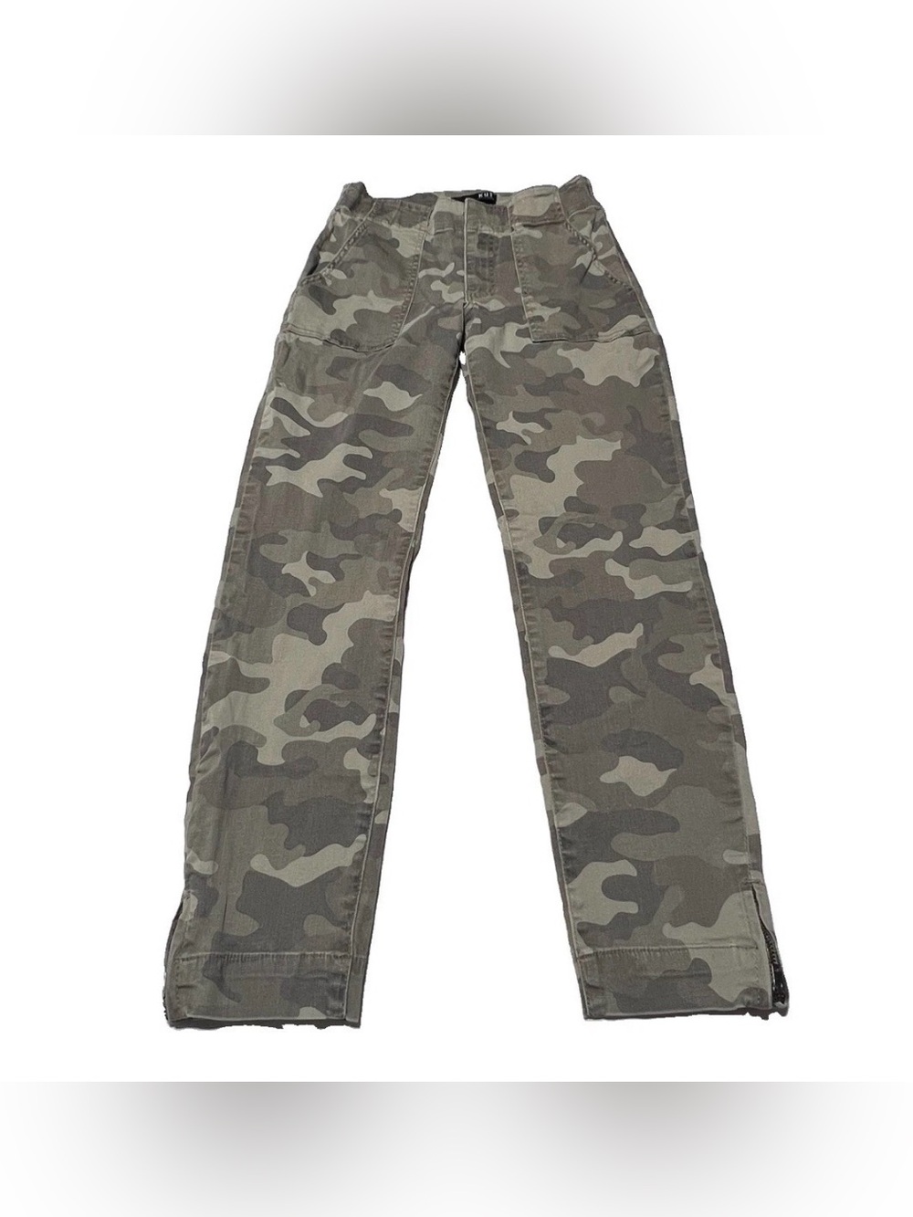 Kut From The Kloth Reese Size 2 Ankle Straight Army Green Camo Jeans Zip Cuffs